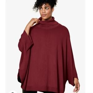 Ellos 2X/4X Turtleneck Poncho Sweater Maroon Holiday Plus Size Layering Casual